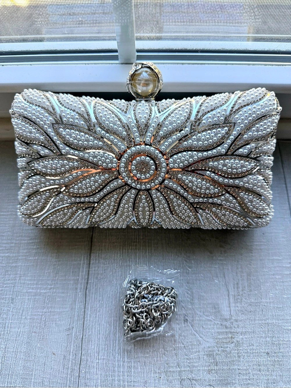 Embellished Silver Clutch